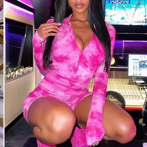 Fashion nova pink tie dye romper